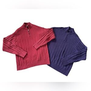 Mens Cable Knit Sweaters Size Large Paradise Collection Fisherman 1/4 Zip